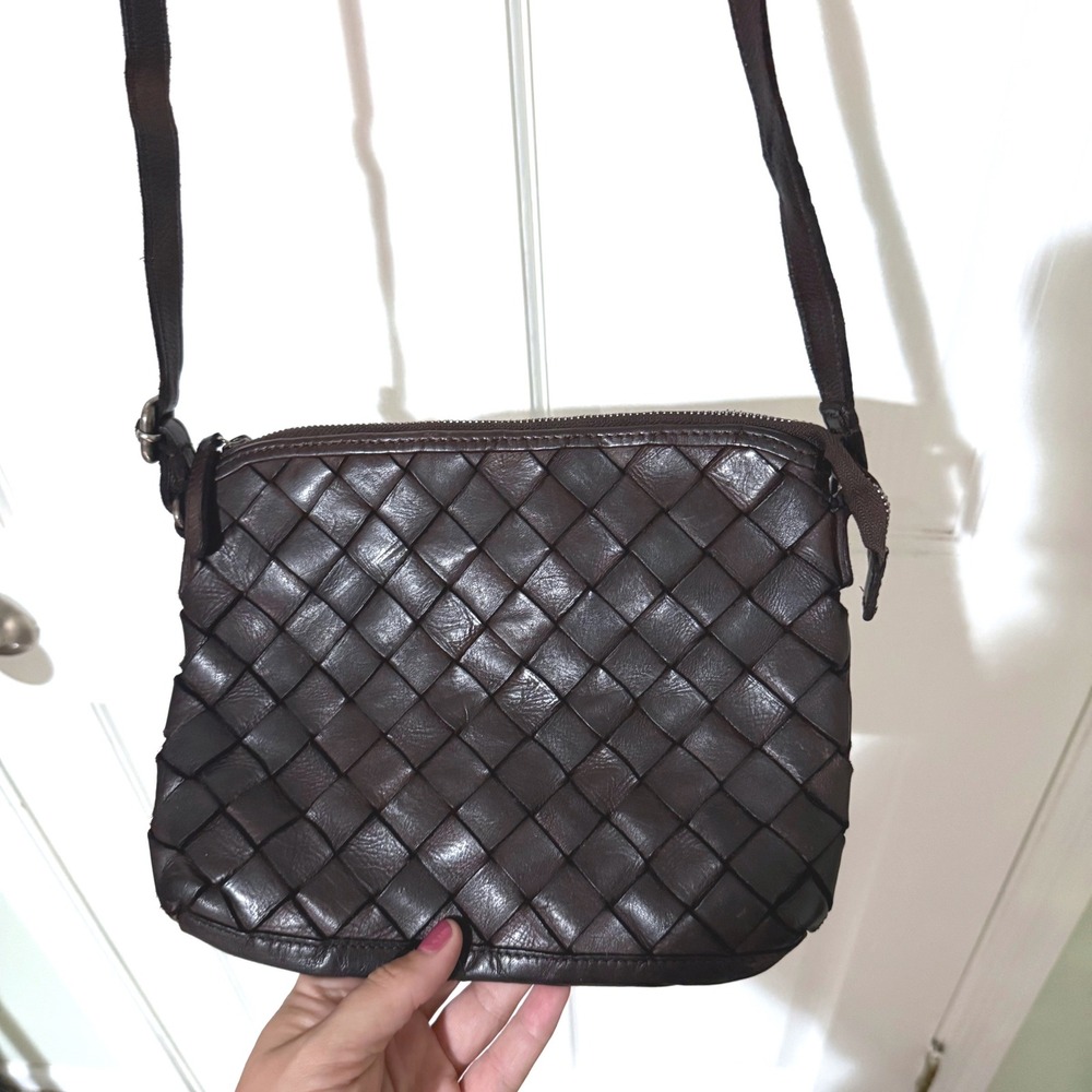 Vilenca Holland Dark Brown Woven Leather Crossbody Bag Small Purse